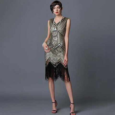 Robe paillette années 20 vintage flapper sparkle dress sophistiqué