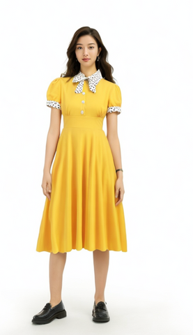 Robe années 30 jaune vintage style retro dress élégant