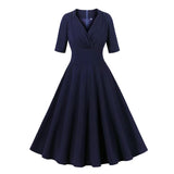 Robe vintage bleu marine retro dress femme élégant fashion