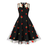 Robe Noire Rockabilly Cerise