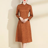 Robe marron vintage retro fashion dress femme chic