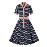 Robe vintage bleue à pois blanc retro dress femme style