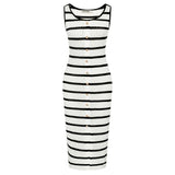 Robe Blanche rayée noire Moulante Années 30