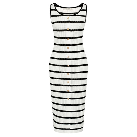 Robe Blanche rayée noire Moulante Années 30