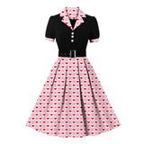Robe Rose Motif Coeur Vintage