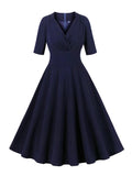 Robe vintage bleu marine retro dress femme élégant fashion