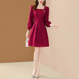 Robe bordeaux vintage retro fashion dress femme chic