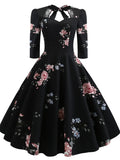 Robe rockabilly longue vintage pin-up dress retro maxi lady