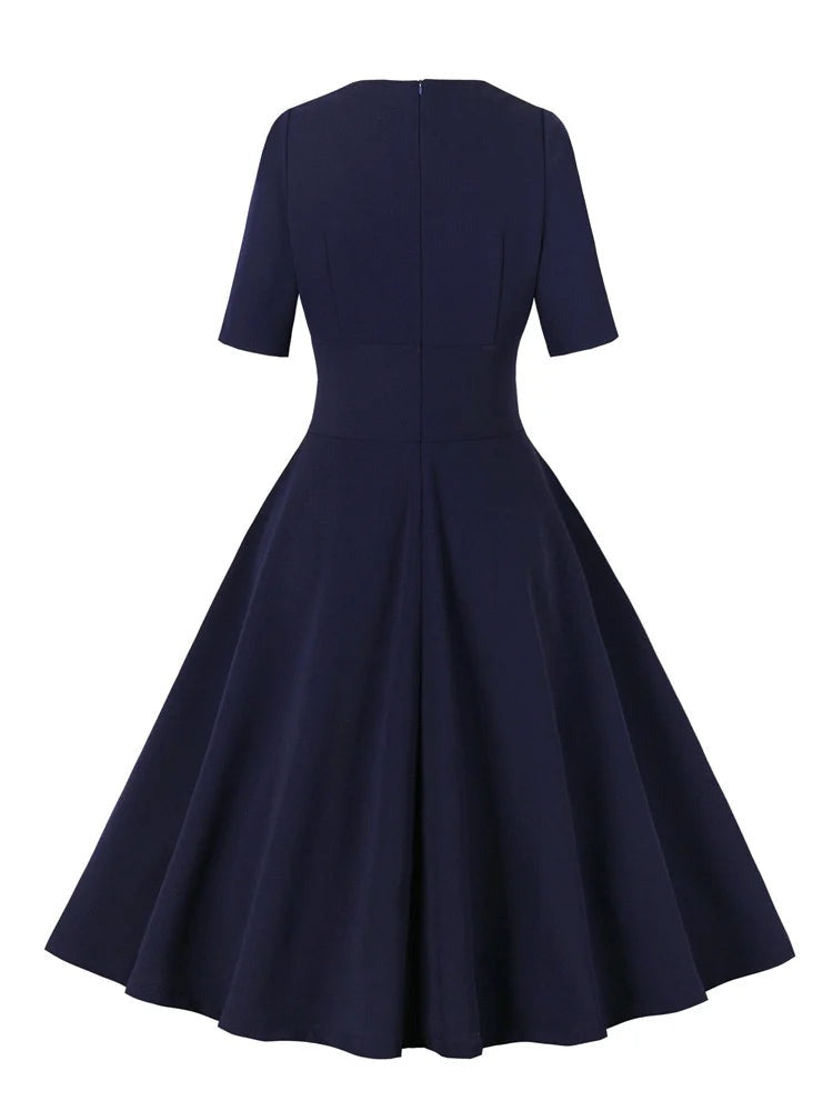 Robe Vintage Bleu Marine Classe Originale - Main Image