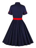 Robe vintage rockabilly bleu marine pin-up navy dress sophistiqué
