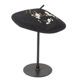 Béret femme vintage noir fleurie chapeau style rétro pin-up