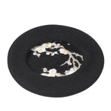 Béret noir fleurie vintage femme accessoire chapeau rétro