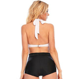 Bikini noir blanc style vintage rétro taille haute