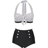 Bikini noir blanc style vintage rétro taille haute