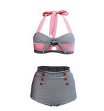 Bikini pin up deux pièces rose gris vintage rockabilly années 50