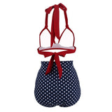 Maillot de bain vintage bleu à pois rouge retro pin-up swimsuit
