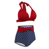 Bikini retro bleu à pois rouge vintage rockabilly années 50