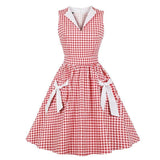 Robe Grande Taille à Carreaux Années 50 - Rouge / S