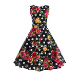 Robe année 50 vintage bouquet roses rouges retro pin-up dress