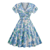Robe année 50 vintage fleurs bleues retro pin-up rockabilly dress