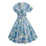 Robe fleurs bleues année 50 vintage retro dress pin-up