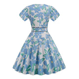 Robe année 50 vintage fleurs bleues retro pin-up rockabilly dress