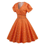 Robe orange cœurs année 50 vintage retro dress pin-up