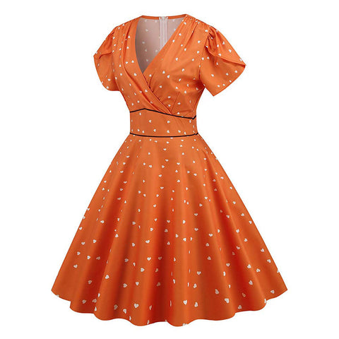 Robe orange cœurs année 50 vintage retro dress pin-up