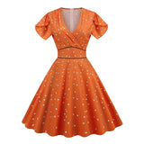 Robe année 50 cœurs orange vintage retro pin-up rockabilly dress