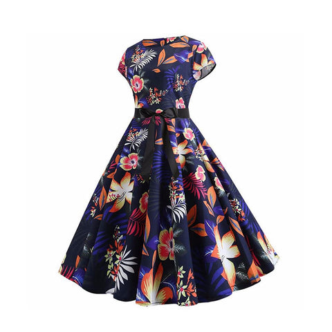 Robe année 50 vintage plume multicolore retro pin-up dress