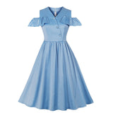 Robe années 1950 bleu vintage retro pin-up rockabilly dress