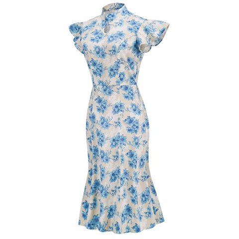 Robe crayon à fleurs vintage années 50 retro dress pin-up