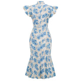Robe vintage années 50 crayon à fleurs retro pin-up dress