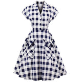 Robe bleue à carreaux vintage années 50 retro pin-up dress