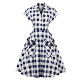 Robe retro gros carreaux bleue vintage dress femme tenue