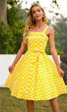 Robe pin up style jaune à pois vintage dress rockabilly chic