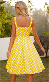 Robe à pois jaune pin up style retro vintage dress sophistiqué