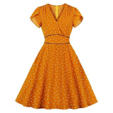 Robe année 50 orange à pois retro vintage pin-up dress femme