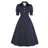 Robe Pin Up Bleu Foncée à Pois - Bleu foncé / S