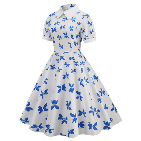 Robe années 50 papillon bleu retro vintage dress pin-up rockabilly