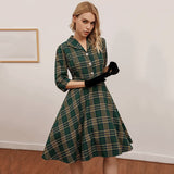 Robe vintage verte à carreaux retro dress femme élégant