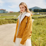 Veste femme côtelé vintage yellow retro jacket trendy woman