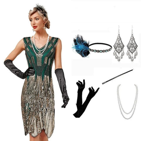 Charleston robe années 20 accessoires inclus vintage gatsby