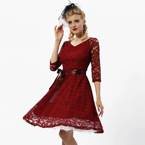 Robe Bordeau Dentelle Vintage