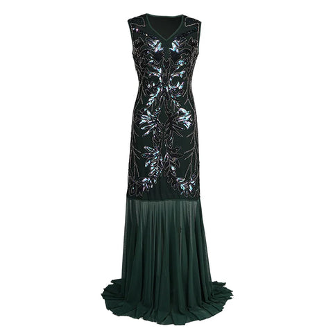 Robe Longue Verte Années 20 à Paillettes