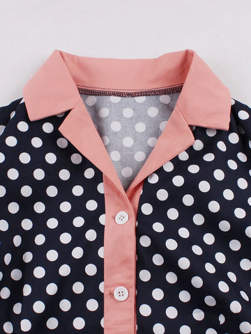 Robe vintage bleue à pois blanc retro fashion dress femme