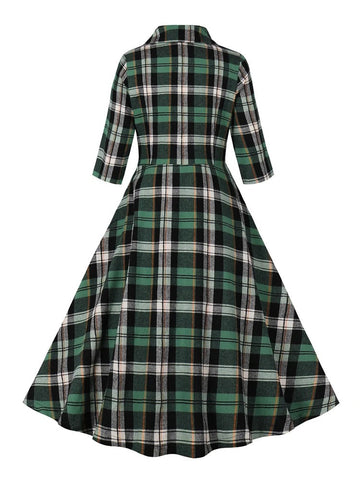 Robe à carreaux verte vintage retro dress femme classique