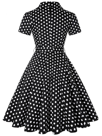 Robe vintage rockabilly bleue marine à pois pin-up navy polka dots