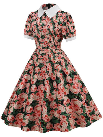 Robe rosier pin up vintage rockabilly floral dress élégant