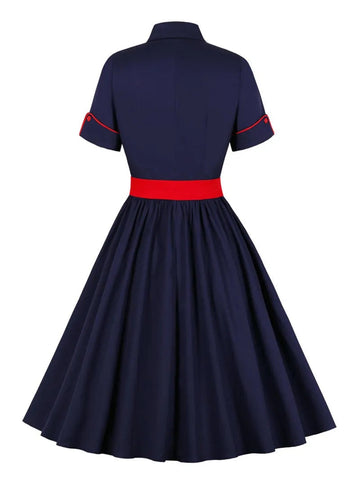 Robe vintage rockabilly bleu marine pin-up navy dress sophistiqué